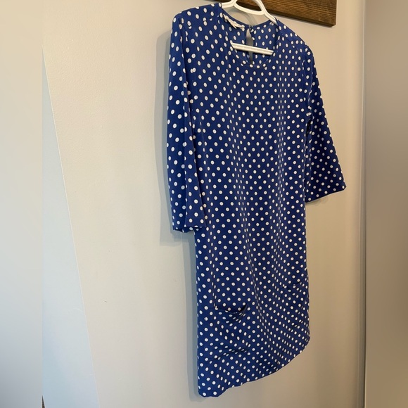 Equipment Femme Silk Blue and White Poka Dot 3/4L sleeve dress - Picture 2 of 4